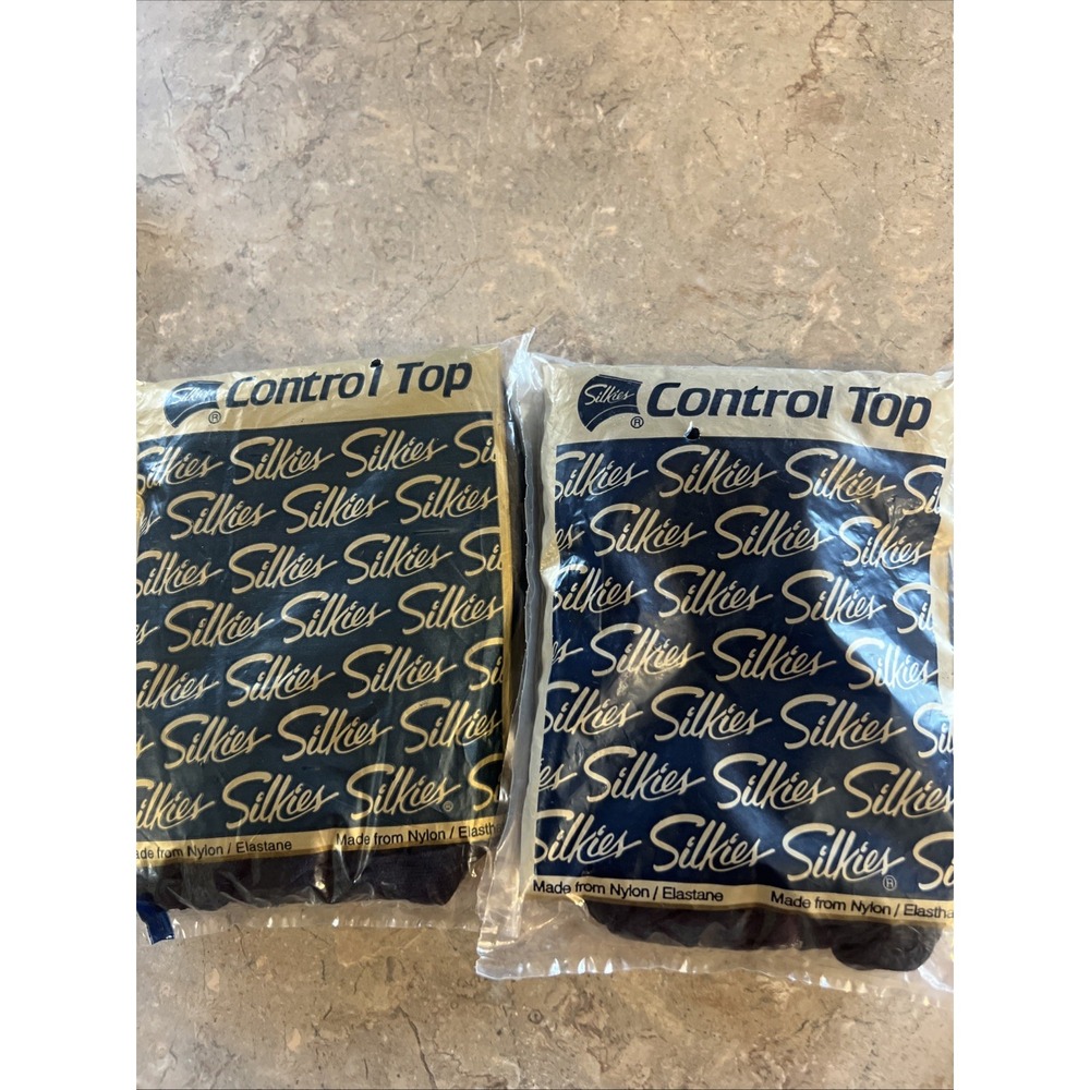Vintage 2-Pack Silkies Control Top Pantyhose Medium Navy Blue